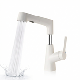 Plastic Kitchen Faucet Hot & Cold Mixer Tap – Pull‑Down Sprayer with Dual‑Mode Flow, Single‑Handle Deck‑Mount Sink Faucet for EU/US Sinks, 360° Swivel, Hoses Included (White)