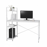 Spacious Modern Writing Desk with Built-In Bookshelf – 120×79×66 cm White Home Office Desk for PC & Laptops, Durable MDF, Easy to Assemble