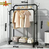 Double-Rail Rolling Clothes Rack – Heavy-Duty Freestanding Metal Garment Rack on Wheels with Space-Saving Design for Clothes, Coats & Shoes in Bedroom, Closet or Entryway