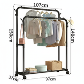 Double-Rail Rolling Clothes Rack – Heavy-Duty Freestanding Metal Garment Rack on Wheels with Space-Saving Design for Clothes, Coats & Shoes in Bedroom, Closet or Entryway