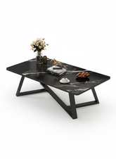 Modern Coffee Table with Black Marble-Like Top – Compact Space-Saving Design, Sturdy Metal Frame, Easy Assembly for Small Apartments & Living Rooms