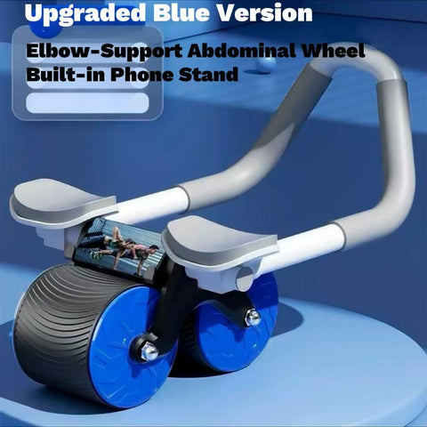 Adjustable Ab Roller Wheel with Elbow Support & Phone Holder – Double-Wheel Stability, Non-Slip Grip, Portable Core Trainer for Abs, Arms & Back (Blue / Pink)
