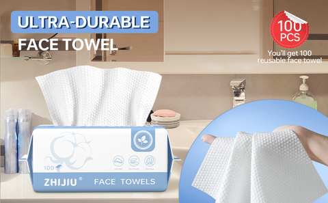 Disposable Pure Cotton Facial Towels  100Count, Biodegradable, Soft & Lint Free Dry Wipes for Makeup Removal