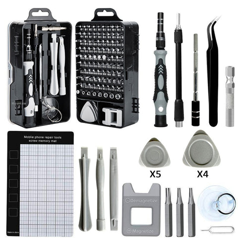 114 Piece Magnetic Screwdriver & Bit Set  S2/Cr V Steel, Hex Head Style, Portable Black Toolbox