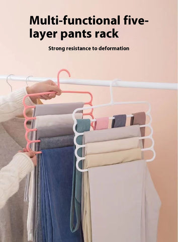 Heavy Duty 5 Tier Pants Hangers Non Slip Plastic, Vertical Space Saving Closet Organizer