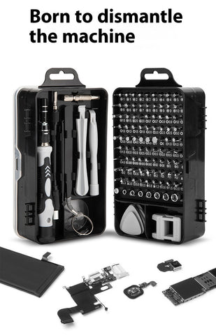 114 Piece Magnetic Screwdriver & Bit Set  S2/Cr V Steel, Hex Head Style, Portable Black Toolbox