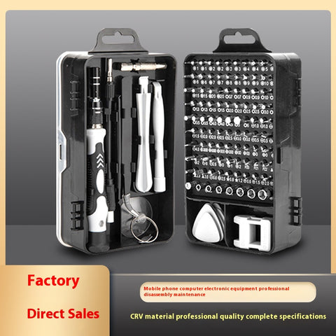 114 Piece Magnetic Screwdriver & Bit Set  S2/Cr V Steel, Hex Head Style, Portable Black Toolbox