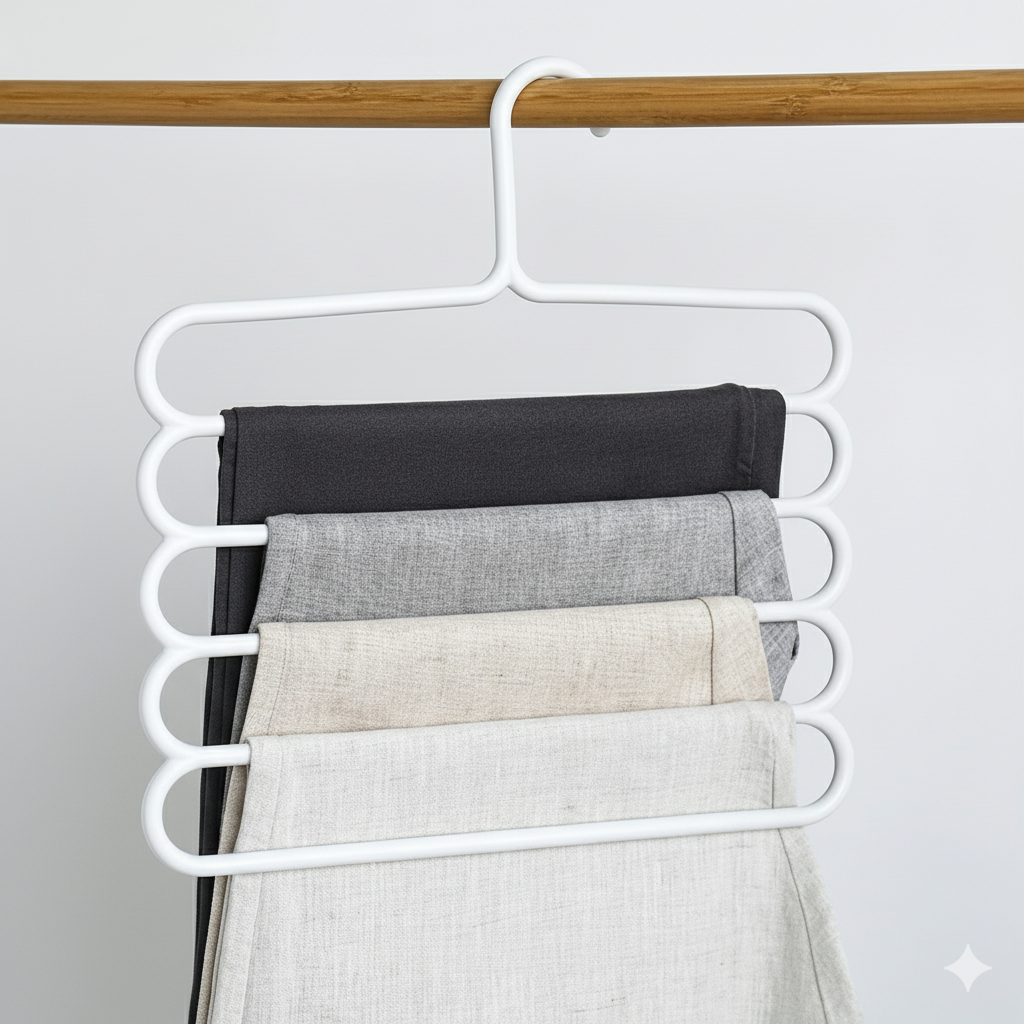 Heavy Duty 5 Tier Pants Hangers Non Slip Plastic, Vertical Space Saving Closet Organizer