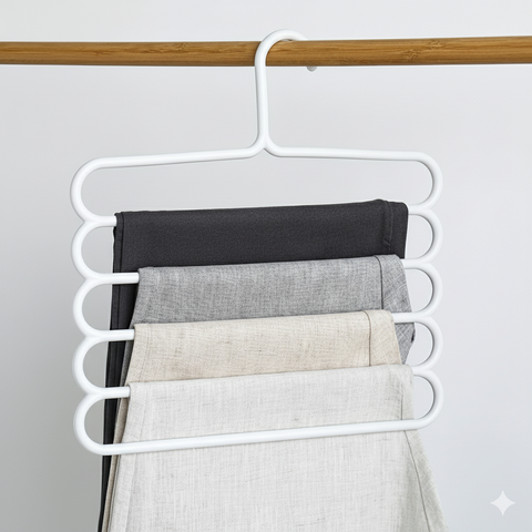 Heavy Duty 5 Tier Pants Hangers Non Slip Plastic, Vertical Space Saving Closet Organizer
