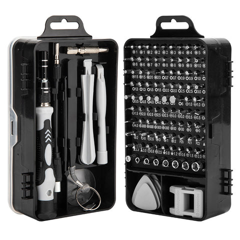 114 Piece Magnetic Screwdriver & Bit Set  S2/Cr V Steel, Hex Head Style, Portable Black Toolbox