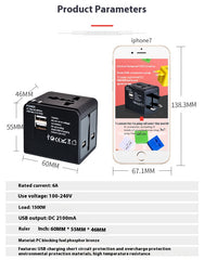 Multi-Function Travel Plug Adapter - All-in-One Universal Power Socket with USB-C Fast Charging, for 150+ Countries