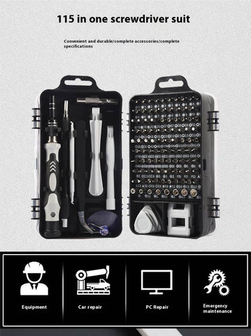 114 Piece Magnetic Screwdriver & Bit Set  S2/Cr V Steel, Hex Head Style, Portable Black Toolbox