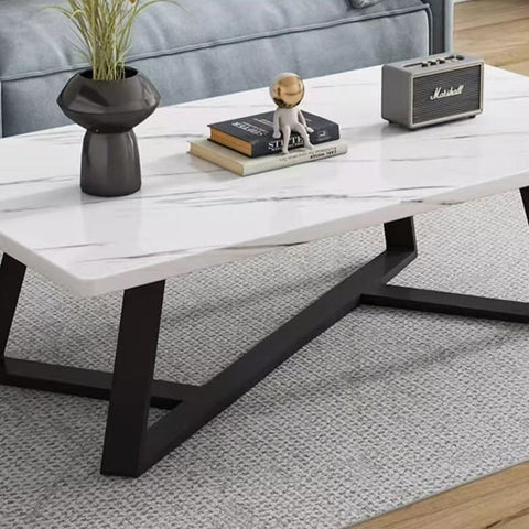 Modern Coffee Table with Black Marble-Like Top – Compact Space-Saving Design, Sturdy Metal Frame, Easy Assembly for Small Apartments & Living Rooms