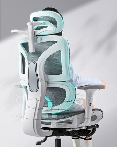 Ultimate Ergonomic Desk Chair – 4‑Way Lumbar Support, 6‑Way Headrest, 3D Seat Cushion & Footrest, High‑Back Mesh for Home Office