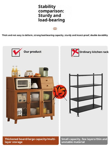 Modern Kitchen Sideboard & Wall-Mounted Storage Cabinet – Multi-Functional Floor Cabinet with Coffee Rack, Tea Cabinet & Rattan Print for Bedroom, Living Room & Kitchen Organization