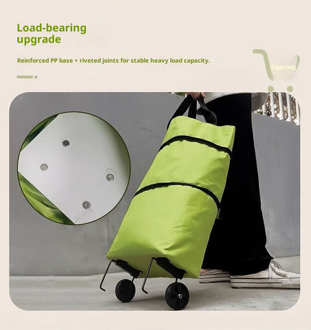 2-in-1 Folding Shopping Cart Trolley with Waterproof Storage Box & Detachable Bag – Telescopic Pull Cart with 2 Wheels for Grocery Shopping, Freight & Travel