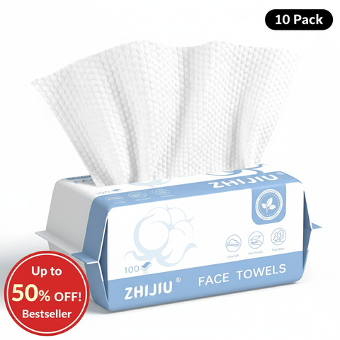 Disposable Pure Cotton Facial Towels  100Count, Biodegradable, Soft & Lint Free Dry Wipes for Makeup Removal