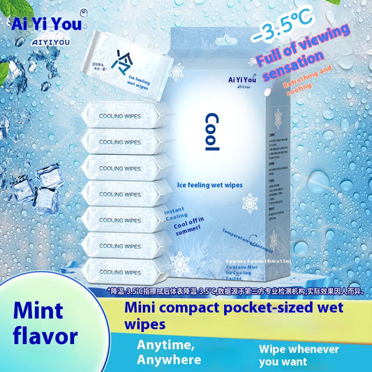 Portable & Cooling Wet Wipes, Mini Single-Use Tissues, Refreshing & Menthol Scent, 64-Count Family Pack.