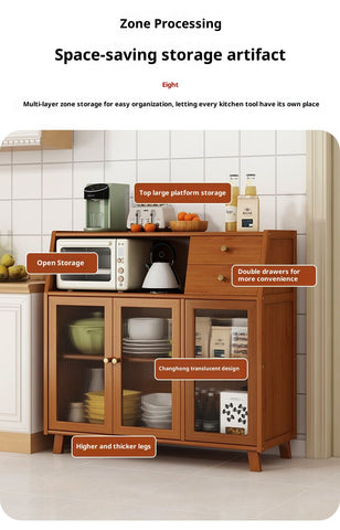 Modern Kitchen Sideboard & Wall-Mounted Storage Cabinet – Multi-Functional Floor Cabinet with Coffee Rack, Tea Cabinet & Rattan Print for Bedroom, Living Room & Kitchen Organization