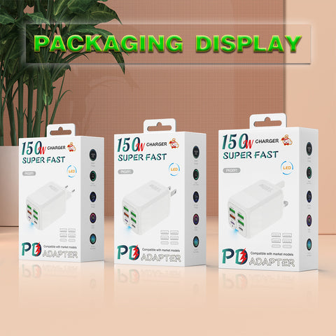 150W 6 in 1 GaN Fast Charger (UK) 2× USB‑C + 4× USB‑A, PD/PPS, 110–220V, Travel‑Ready