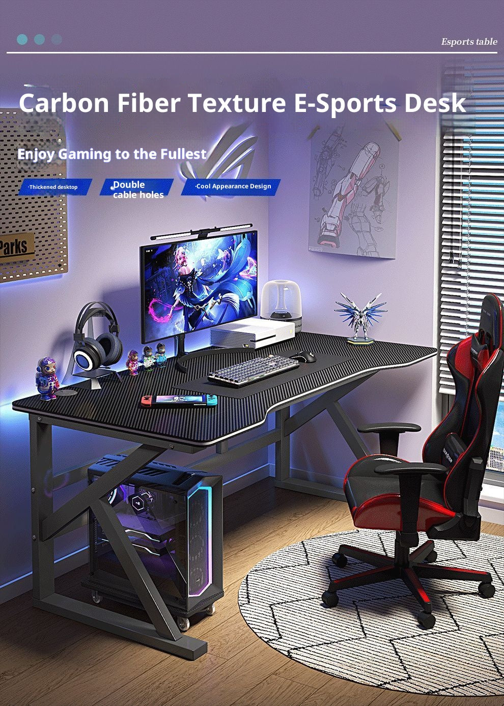 Large Modern Black Computer Gaming Desk with Built-In Bookshelf – 120×60×75 cm Heavy Duty MDF PC Workstation for Home Office & Gaming Setup