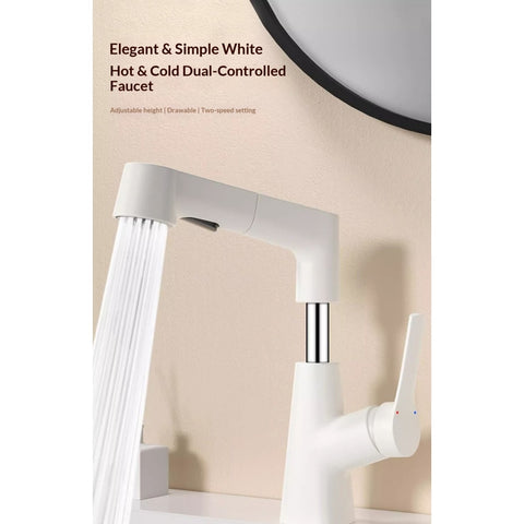 Plastic Kitchen Faucet Hot & Cold Mixer Tap – Pull‑Down Sprayer with Dual‑Mode Flow, Single‑Handle Deck‑Mount Sink Faucet for EU/US Sinks, 360° Swivel, Hoses Included (White)