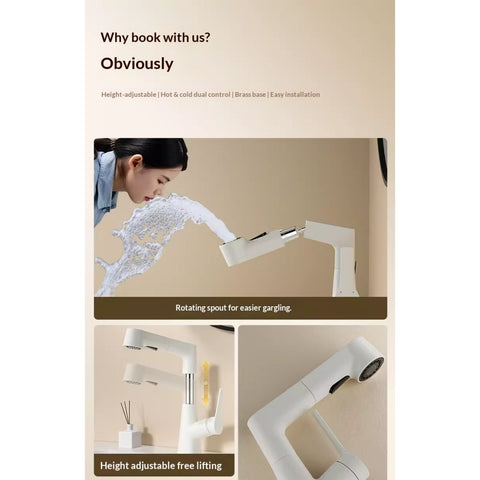 Plastic Kitchen Faucet Hot & Cold Mixer Tap – Pull‑Down Sprayer with Dual‑Mode Flow, Single‑Handle Deck‑Mount Sink Faucet for EU/US Sinks, 360° Swivel, Hoses Included (White)