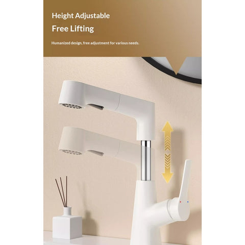 Plastic Kitchen Faucet Hot & Cold Mixer Tap – Pull‑Down Sprayer with Dual‑Mode Flow, Single‑Handle Deck‑Mount Sink Faucet for EU/US Sinks, 360° Swivel, Hoses Included (White)