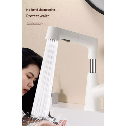 Plastic Kitchen Faucet Hot & Cold Mixer Tap – Pull‑Down Sprayer with Dual‑Mode Flow, Single‑Handle Deck‑Mount Sink Faucet for EU/US Sinks, 360° Swivel, Hoses Included (White)