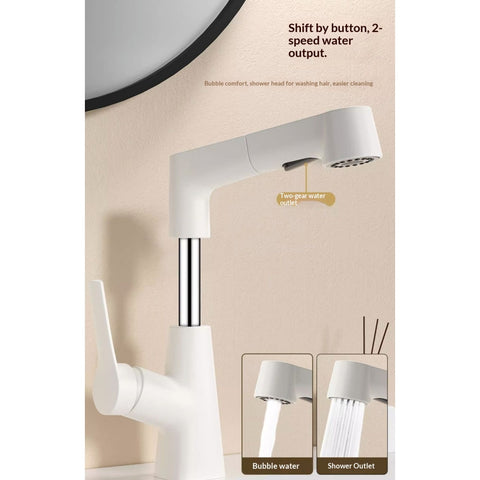 Plastic Kitchen Faucet Hot & Cold Mixer Tap – Pull‑Down Sprayer with Dual‑Mode Flow, Single‑Handle Deck‑Mount Sink Faucet for EU/US Sinks, 360° Swivel, Hoses Included (White)