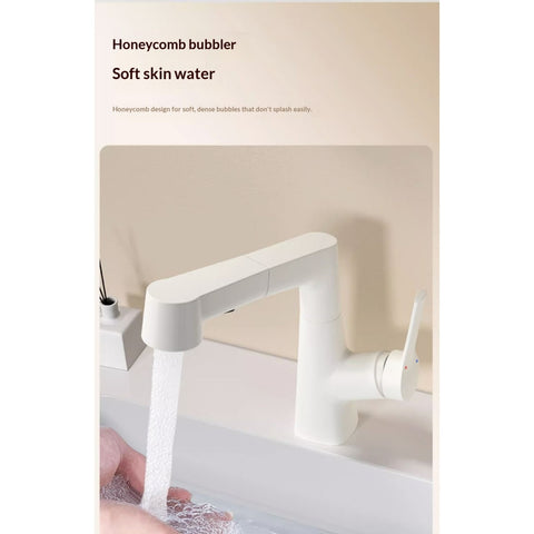 Plastic Kitchen Faucet Hot & Cold Mixer Tap – Pull‑Down Sprayer with Dual‑Mode Flow, Single‑Handle Deck‑Mount Sink Faucet for EU/US Sinks, 360° Swivel, Hoses Included (White)