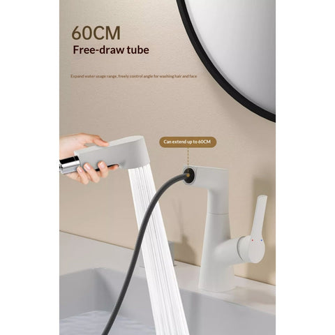 Plastic Kitchen Faucet Hot & Cold Mixer Tap – Pull‑Down Sprayer with Dual‑Mode Flow, Single‑Handle Deck‑Mount Sink Faucet for EU/US Sinks, 360° Swivel, Hoses Included (White)