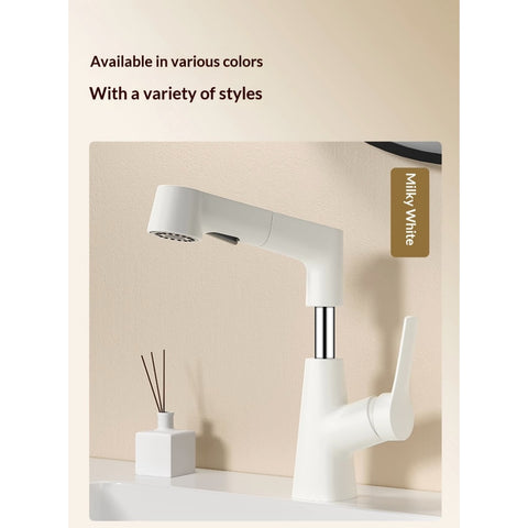 Plastic Kitchen Faucet Hot & Cold Mixer Tap – Pull‑Down Sprayer with Dual‑Mode Flow, Single‑Handle Deck‑Mount Sink Faucet for EU/US Sinks, 360° Swivel, Hoses Included (White)