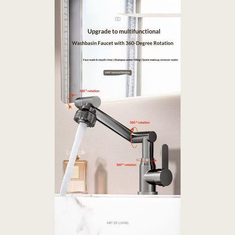 Cat Robotic Arm Bathroom Faucet (1pc) – 360° Rotating Washbasin/Bathtub Tap, Single‑Handle Hot & Cold Mixer, Plastic Shell + Metal Body, Easy Install (Modern Design)