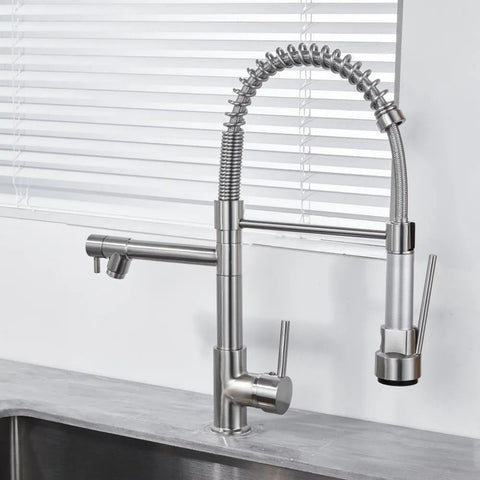 Stainless Steel Kitchen Faucet Hot & Cold Mixer Tap – Single‑Handle Deck‑Mount Sink Faucet with 360° Swivel Spout, Easy Install, Modern Kitchen Tap for Stainless/Vegetable Wash Basin (Silver)