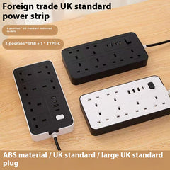 6-Outlet UK Power Strip with Surge Protector - 3 USB Ports, 1.8M Cord, Multi-Socket Extension Cord
