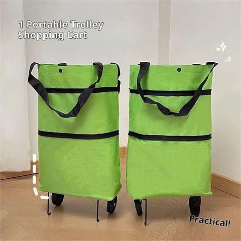 2-in-1 Folding Shopping Cart Trolley with Waterproof Storage Box & Detachable Bag – Telescopic Pull Cart with 2 Wheels for Grocery Shopping, Freight & Travel