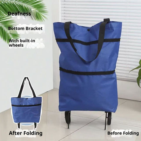 2-in-1 Folding Shopping Cart Trolley with Waterproof Storage Box & Detachable Bag – Telescopic Pull Cart with 2 Wheels for Grocery Shopping, Freight & Travel