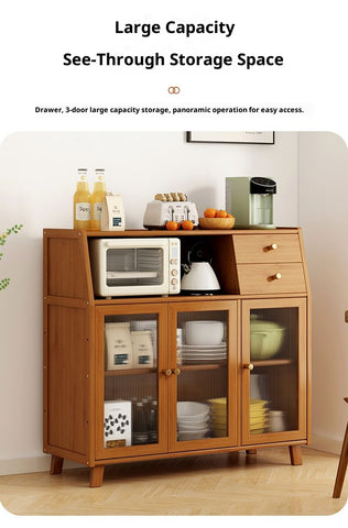 Modern Kitchen Sideboard & Wall-Mounted Storage Cabinet – Multi-Functional Floor Cabinet with Coffee Rack, Tea Cabinet & Rattan Print for Bedroom, Living Room & Kitchen Organization