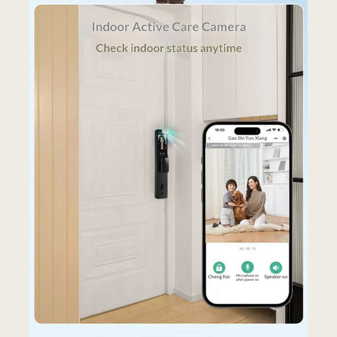 Fully Automatic 3D Face Smart Door Lock – Palm Vein + Fingerprint + IC Card + App + PIN + Key, HD Screen Real‑Time Monitoring, Abnormal Alarm, Fits Saudi Standard 4585 Mortise Lock Body