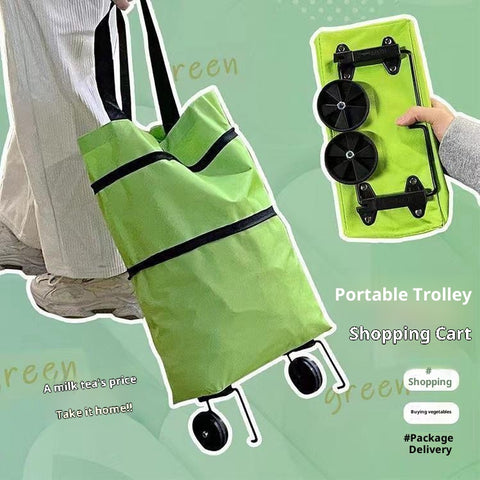 2-in-1 Folding Shopping Cart Trolley with Waterproof Storage Box & Detachable Bag – Telescopic Pull Cart with 2 Wheels for Grocery Shopping, Freight & Travel