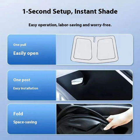 Retractable Windshield Sunshade  Foldable Car Sun Visor, UV/Heat Block, Portable Storage