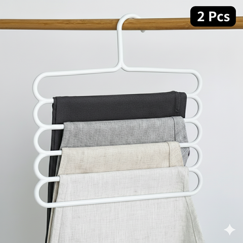 Heavy Duty 5 Tier Pants Hangers Non Slip Plastic, Vertical Space Saving Closet Organizer