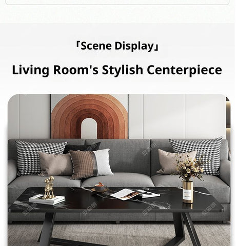 Modern Coffee Table with Black Marble-Like Top – Compact Space-Saving Design, Sturdy Metal Frame, Easy Assembly for Small Apartments & Living Rooms