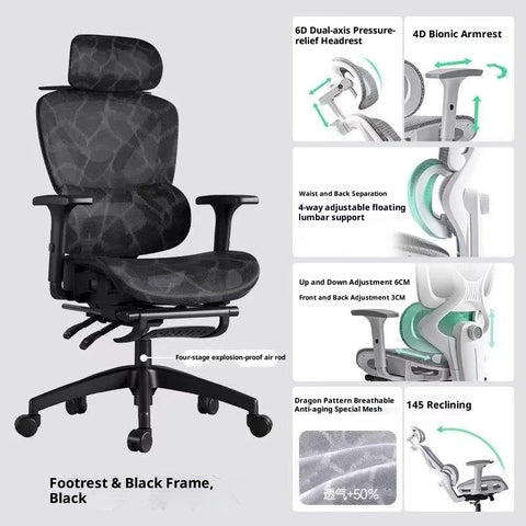 Ultimate Ergonomic Desk Chair – 4‑Way Lumbar Support, 6‑Way Headrest, 3D Seat Cushion & Footrest, High‑Back Mesh for Home Office
