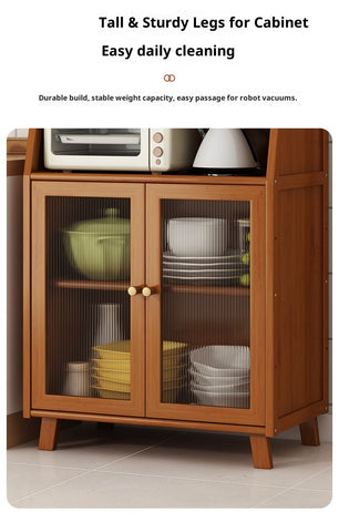 Modern Kitchen Sideboard & Wall-Mounted Storage Cabinet – Multi-Functional Floor Cabinet with Coffee Rack, Tea Cabinet & Rattan Print for Bedroom, Living Room & Kitchen Organization