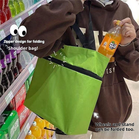 2-in-1 Folding Shopping Cart Trolley with Waterproof Storage Box & Detachable Bag – Telescopic Pull Cart with 2 Wheels for Grocery Shopping, Freight & Travel