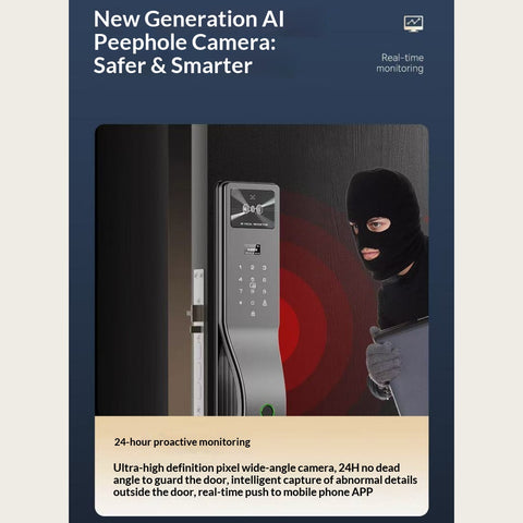 Fully Automatic 3D Face Smart Door Lock – Palm Vein + Fingerprint + IC Card + App + PIN + Key, HD Screen Real‑Time Monitoring, Abnormal Alarm, Fits Saudi Standard 4585 Mortise Lock Body