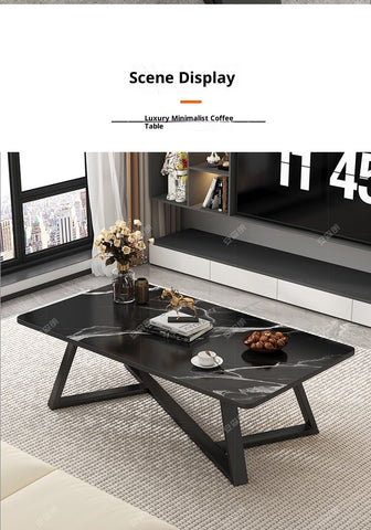 Modern Coffee Table with Black Marble-Like Top – Compact Space-Saving Design, Sturdy Metal Frame, Easy Assembly for Small Apartments & Living Rooms