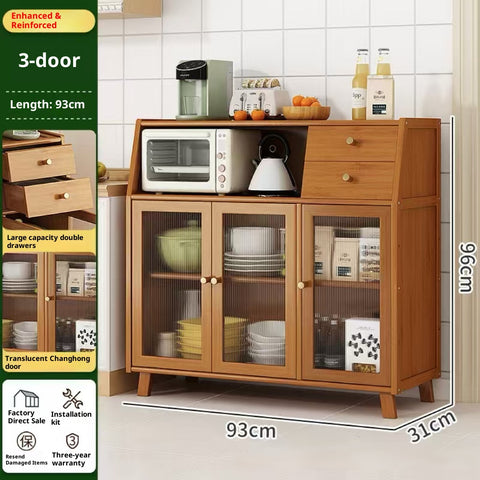 Modern Kitchen Sideboard & Wall-Mounted Storage Cabinet – Multi-Functional Floor Cabinet with Coffee Rack, Tea Cabinet & Rattan Print for Bedroom, Living Room & Kitchen Organization